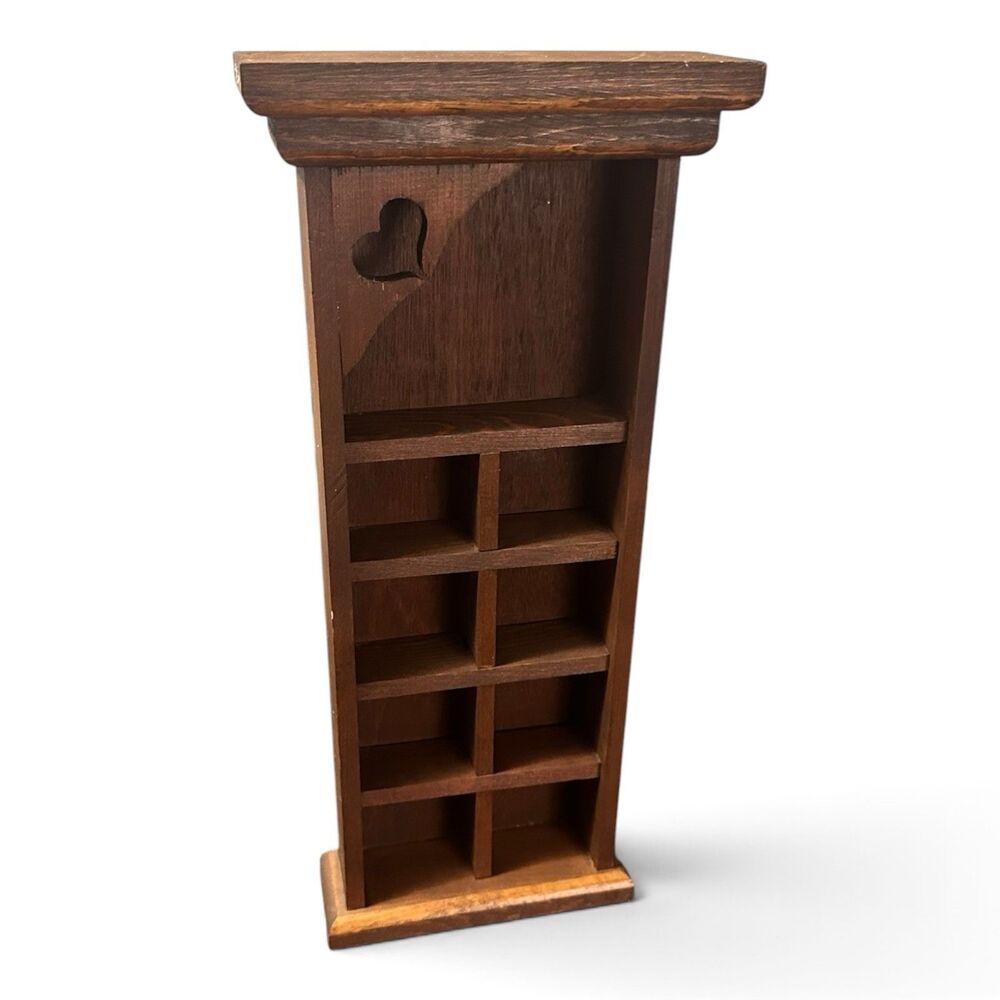 VTG Free Standing Wood Trinket Display Shelf Heart Cutout Cubbies